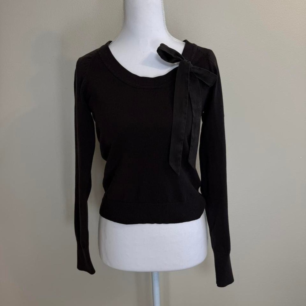 VTG Chocolate Brown Long Sleeve Bow Women's Sz S Y2k Coquette Chic Romantic